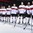 PARIS, FRANCE - MAY 16: Players from team Switzerland  stand at attention during the national anthem following a 3-1 win over team Czech Republic during preliminary round action at the 2017 IIHF Ice Hockey World Championship. (Photo by Matt Zambonin/HHOF-IIHF Images)
